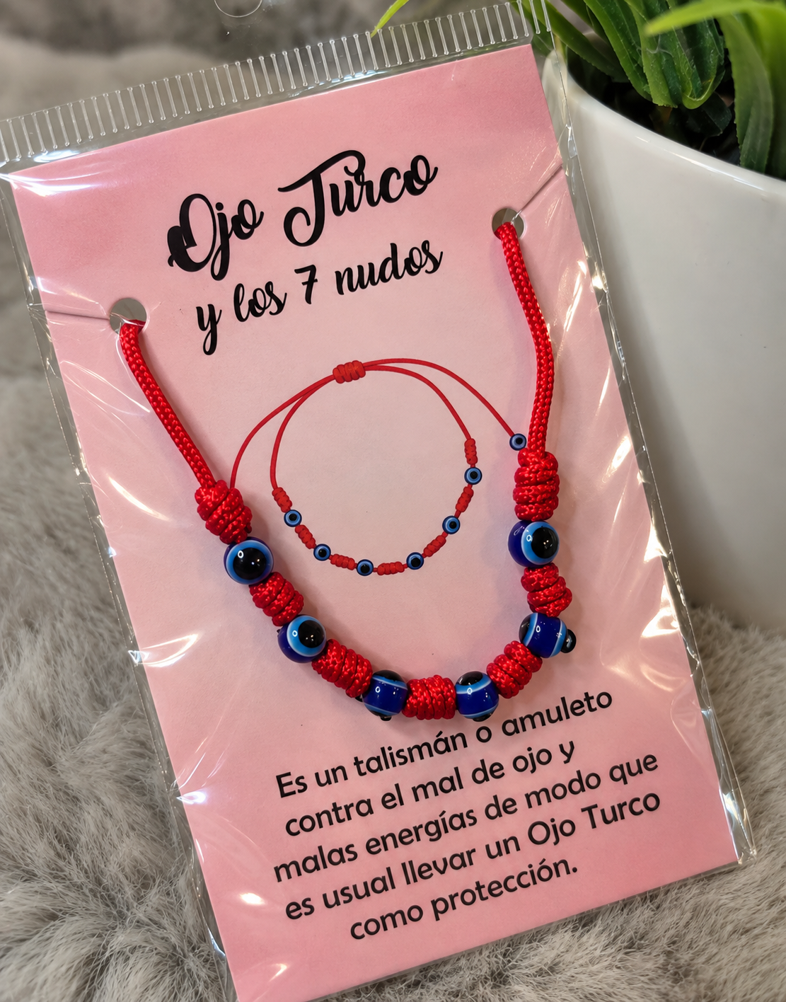 Pulsera 7 nudos roja con ojos turcos